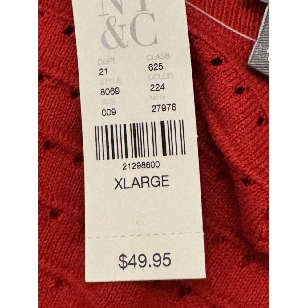 New York & Company Sweater Womens XL Red Open Knit Bow Back 3/4 Sleeve Pullover - Picture 5 of 11